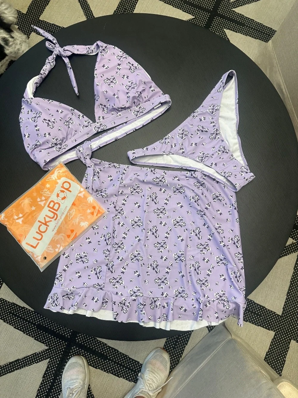 NWT-LuckyBop Three piece Lavender bikini w/skirt-Size Large